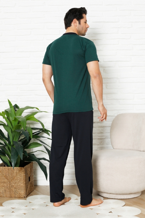 Erkek %100 Pamuklu Pijama Takımı-3 Düğmeli-Yaka Cepli 12384