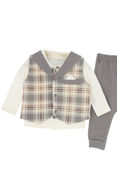 Erkek Bebek %100 Pamuk Kumaş 3lü Takım - 0-9 Ay 12479