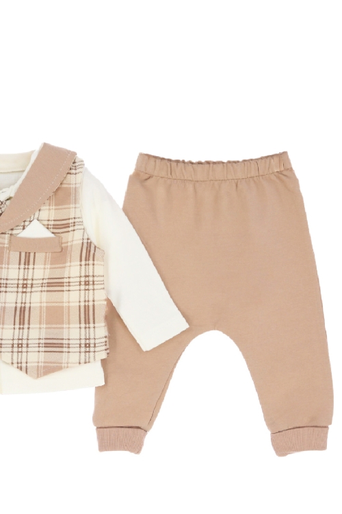 Erkek Bebek %100 Pamuk Kumaş 3lü Takım - 0-9 Ay 12479