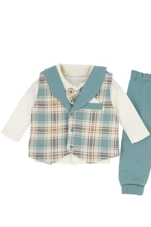 Erkek Bebek %100 Pamuk Kumaş 3lü Takım - 0-9 Ay 12479