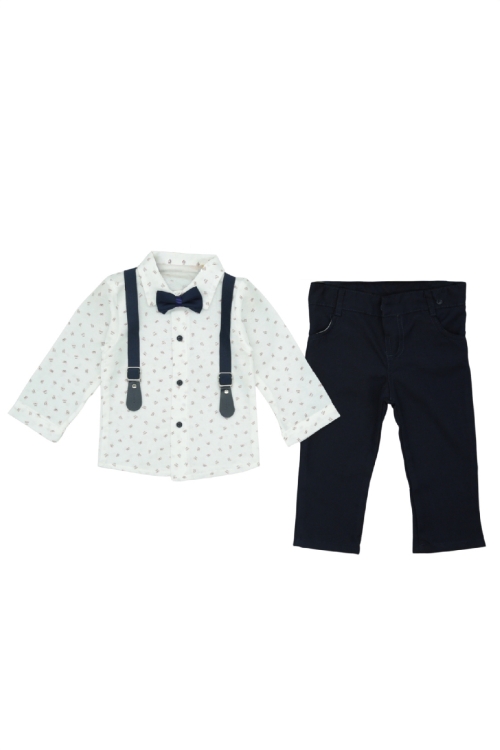 Erkek Bebek %100 Pamuk Papyonlu ve Askılı Kemerli 2li Takım 3-24 Ay 12483