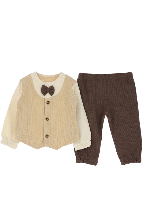Erkek Bebek %100 Waffle Pamuk Kumaş 2li Takım - 6/24 Ay-12478