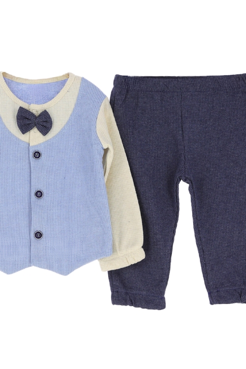 Erkek Bebek %100 Waffle Pamuk Kumaş 2li Takım - 6/24 Ay-12478