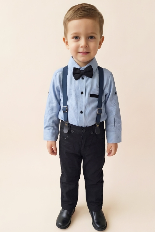 Erkek Bebek 4lü Takım Set (Pantolon+Gömlek+Askılı Kemer+Papyon) 12631