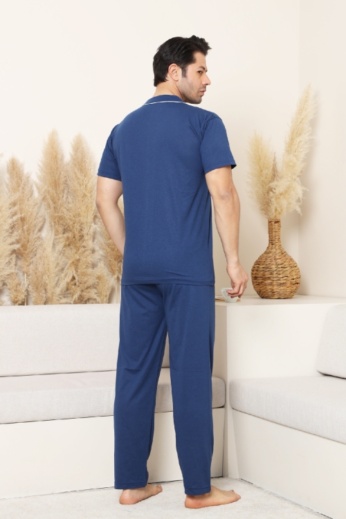 Erkek Boydan Düğmeli %100 Pamuklu Pijama Takımı 12385