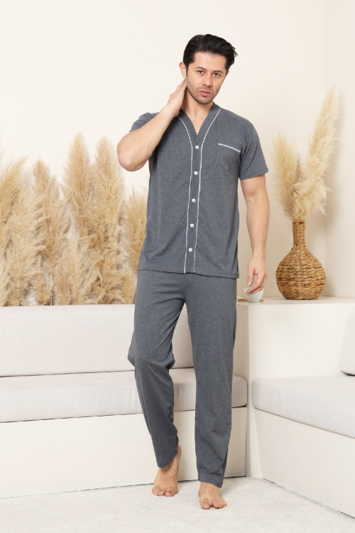 Erkek Boydan Düğmeli %100 Pamuklu Pijama Takımı 12385