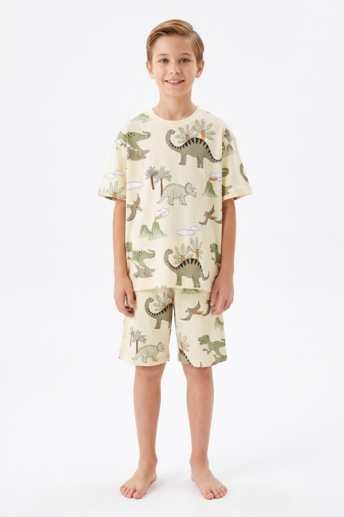 Erkek Çocuk %100 Pamuk Şortlu Pijama Takımı 8-13 Yaş 12715IS