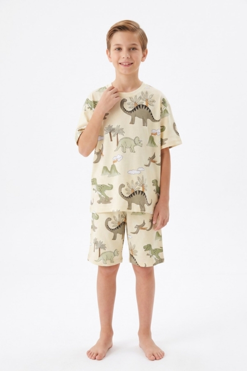 Erkek Çocuk %100 Pamuk Şortlu Pijama Takımı 8-13 Yaş 12715IS