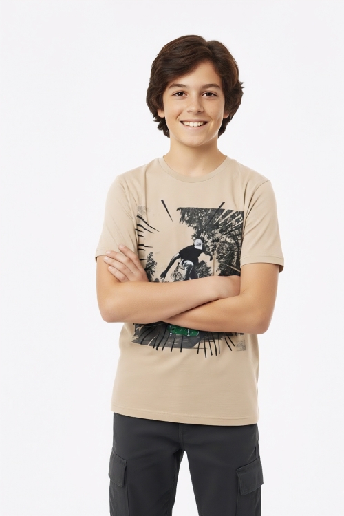 Erkek Çocuk %100 Pamuk T-Shirt-KayKay Baskılı-12-16 Yaş 12526