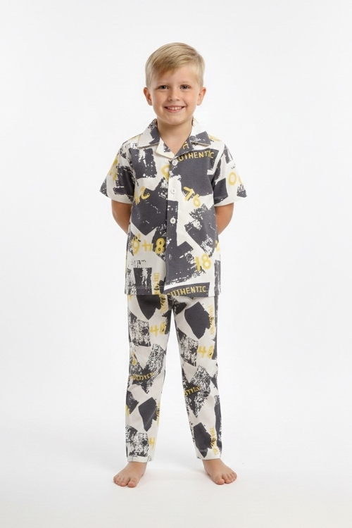 Erkek Çocuk %100 Pamuk ve Gömlek Tarz Pijama Takımı 2-13 Yaş 12687IS