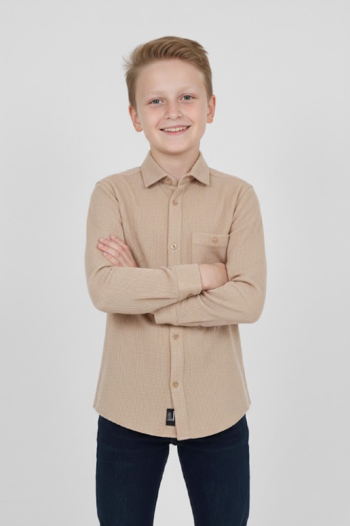 Erkek Çocuk %100 Waffle Pamuk Gömlek 3-12 Yaş 12521HC