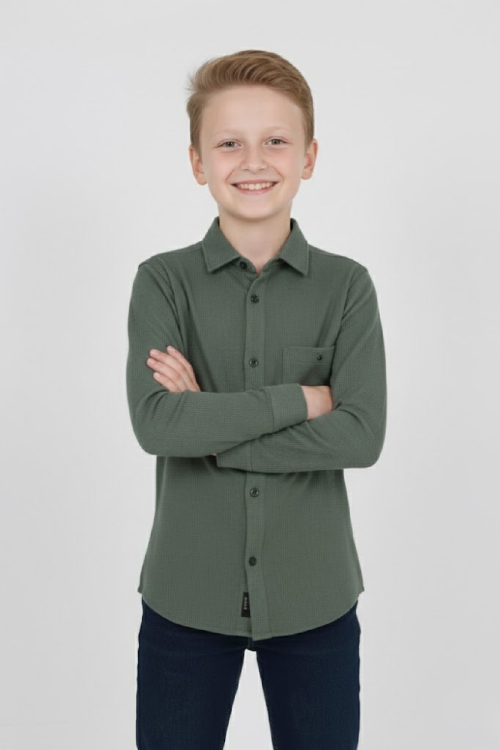 Erkek Çocuk %100 Waffle Pamuk Gömlek 3-12 Yaş 12521HC