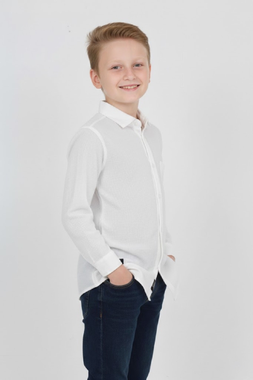 Erkek Çocuk %100 Waffle Pamuk Gömlek 3-12 Yaş 12521HC