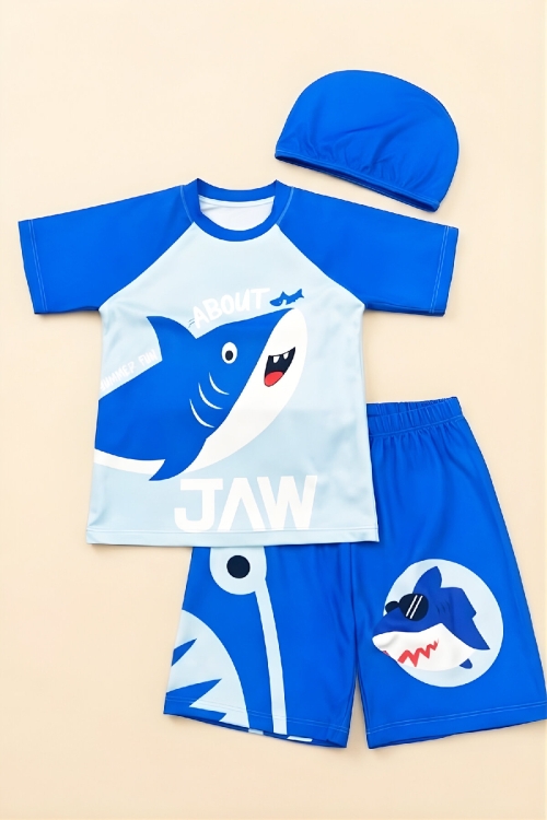 Erkek Çocuk 3lü Mayo Takımı (Şort+Üst Mayo+Bone) 3-12 Yaş 12593B