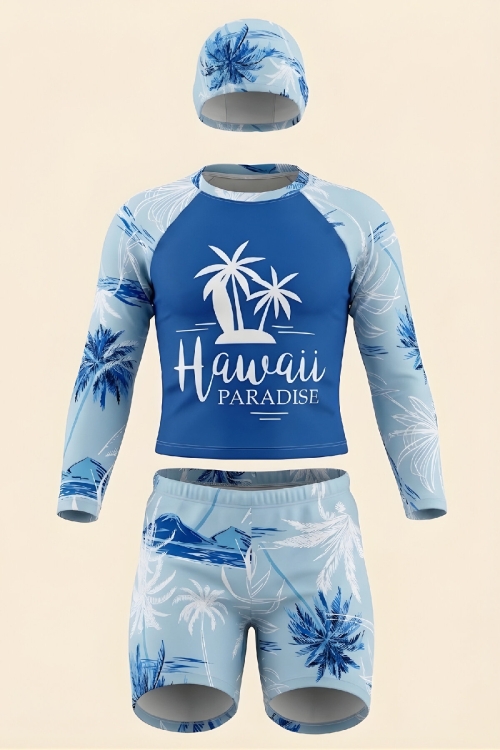 Erkek Çocuk 3lü Mayo Takımı (Şort+Uzun Kol Üst+Bone) 3-12 Yaş 12594B