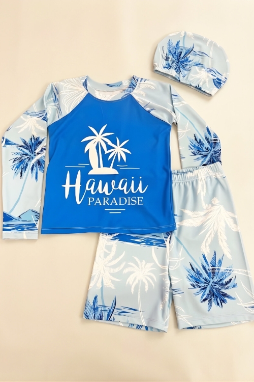 Erkek Çocuk 3lü Mayo Takımı (Şort+Uzun Kol Üst+Bone) 3-12 Yaş 12594B