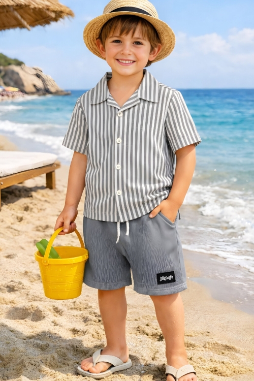 Erkek Çocuk Alt-Üst Takım (Waffle Gömlek+Ottoman Şort) 3-12 Yaş 12569HC