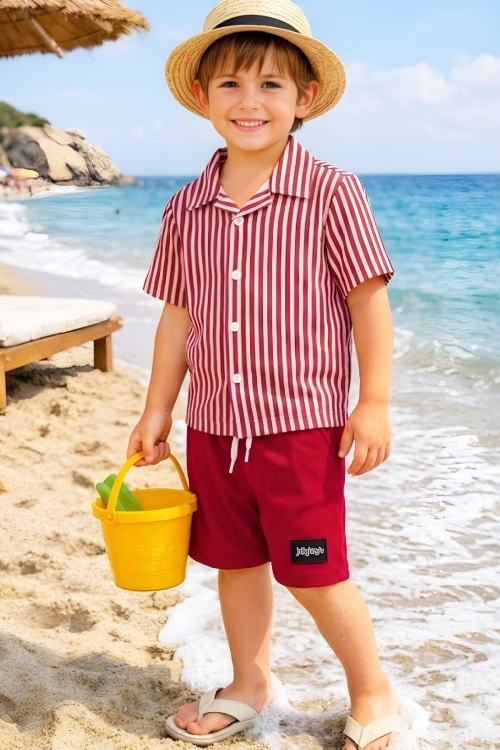 Erkek Çocuk Alt-Üst Takım (Waffle Gömlek+Ottoman Şort) 3-12 Yaş 12569HC