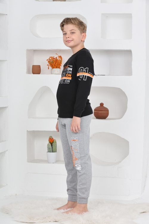 Erkek Çocuk Baskılı %100 Pamuk İnterlok Kumaş Pijama Takımı 12446