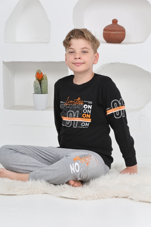Erkek Çocuk Baskılı %100 Pamuk İnterlok Kumaş Pijama Takımı 12446