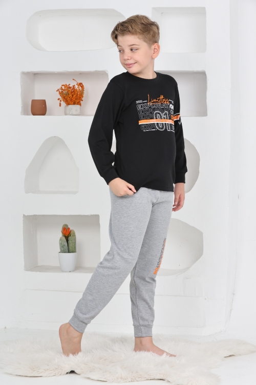 Erkek Çocuk Baskılı %100 Pamuk İnterlok Kumaş Pijama Takımı 12446