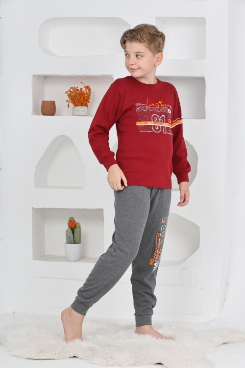 Erkek Çocuk Baskılı %100 Pamuk İnterlok Kumaş Pijama Takımı 12446