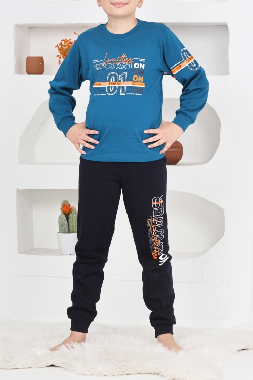 Erkek Çocuk Baskılı %100 Pamuk İnterlok Kumaş Pijama Takımı 12446