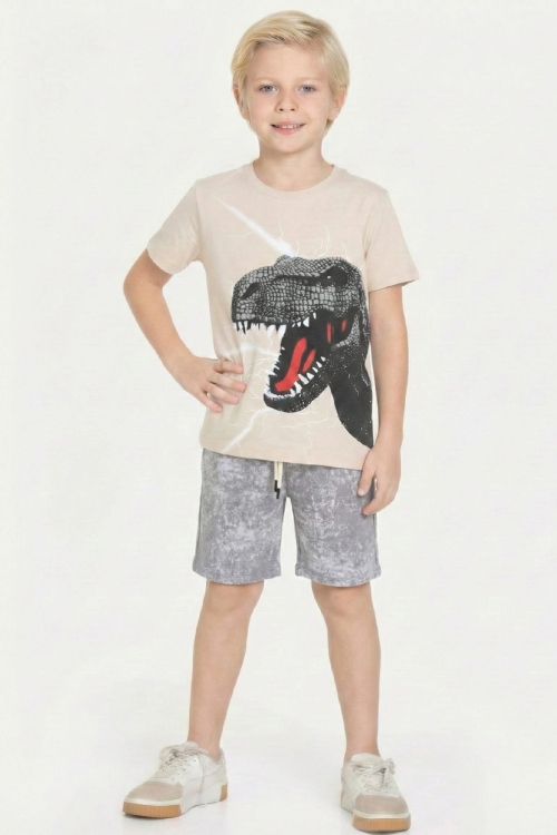 Erkek Çocuk Dinazor Görselli  Kaprili Alt-Üst Takım 3-10 Yaş 12553