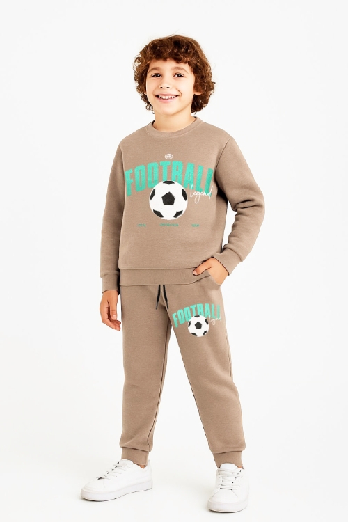 Erkek Çocuk Eşofman Takımı-3 İplik Şardonlu-Football Baskılı 3-10 Yaş 12405