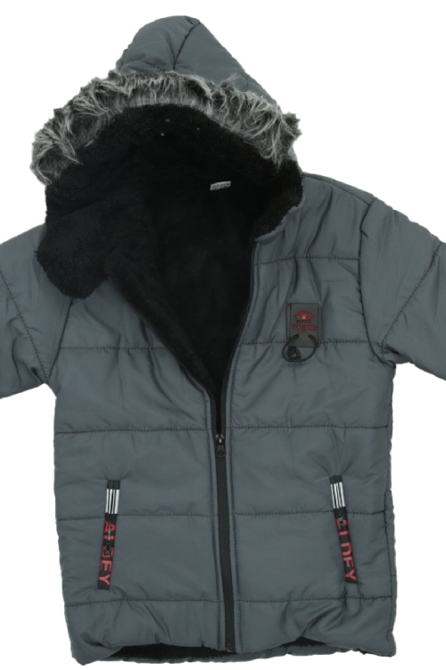 Erkek Çocuk İçi Peluş Astarlı-Kürk Kapüşonlu-Fermuarlı Mont 12369