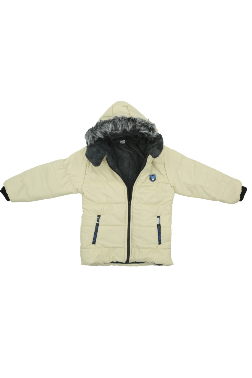 Erkek Çocuk İçi Peluş Astarlı-Kürk Kapüşonlu-Fermuarlı Mont 12369