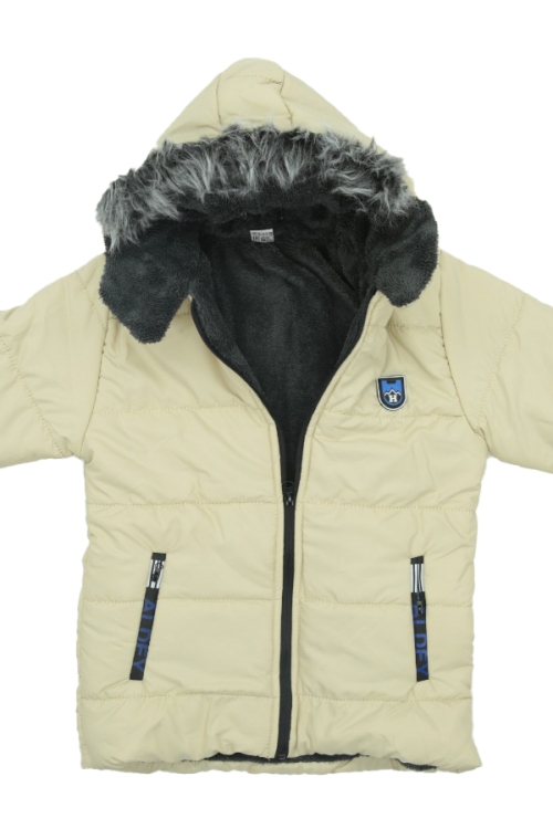 Erkek Çocuk İçi Peluş Astarlı-Kürk Kapüşonlu-Fermuarlı Mont 12369