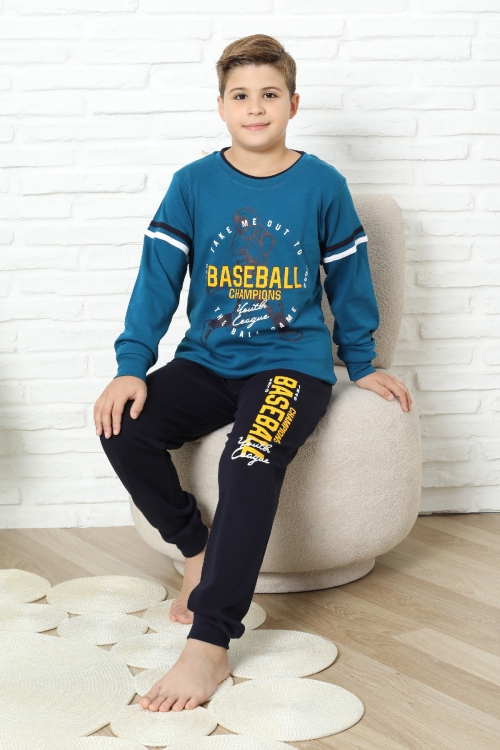 Erkek Çocuk Pijama Takımı %100 Pamuk İnterlok Kumaş 12447