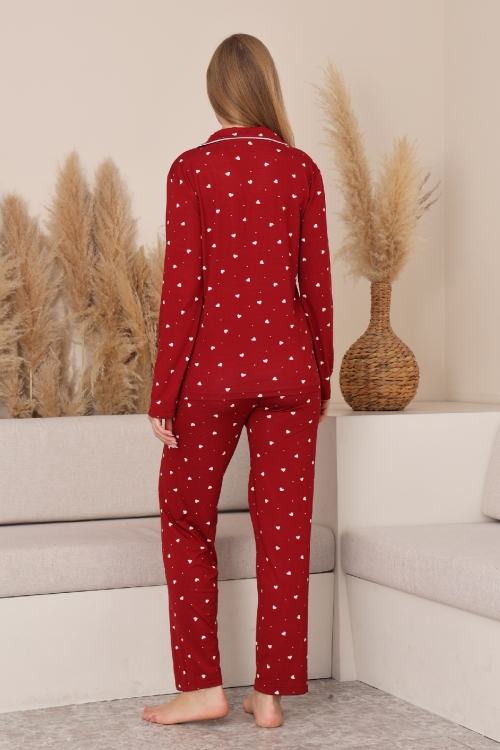 Kadın %100 Pamuk Milan Soft Pijama Takımı-Pat Yakalı-Boydan Düğmeli-Desenli-12422