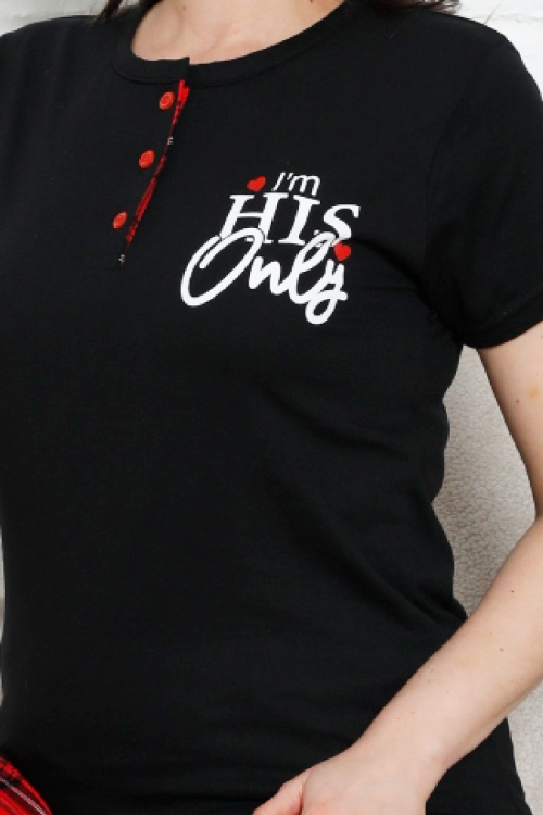 Kadın Pijama Takımı - Ekose Altlı- 3 Düğmeli-%100 Pamuklu 12387