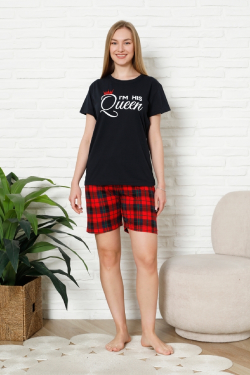 Kadın Pijama Takımı - Ekose Altlı (Diz Üstü) - 12426