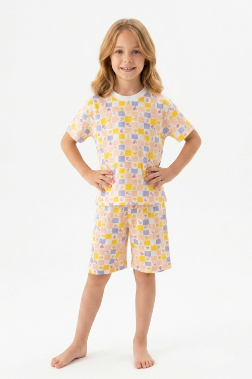 Kız Çocuk %100 Pamuk-Baskılı Ve Şortlu Pijama Takımı 3-13 Yaş 12722IS
