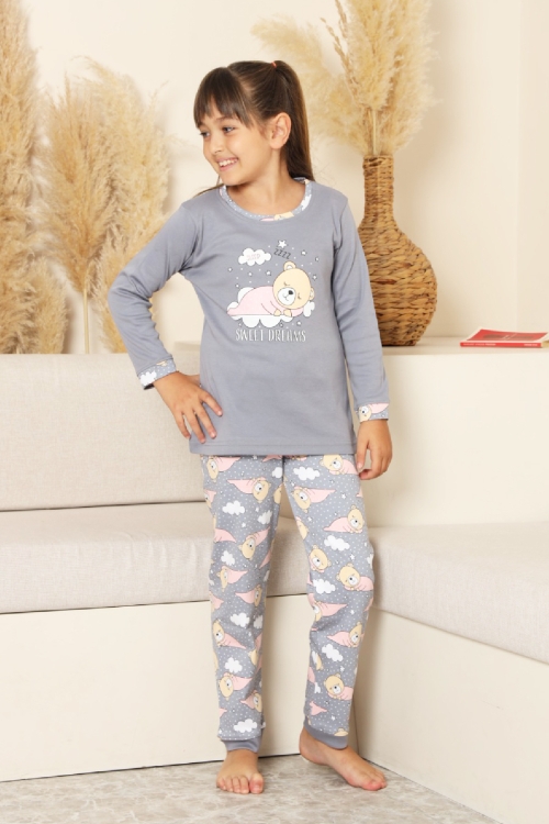 Kız Çocuk %100 Pamuk İnterlok Kumaş Pijama Takımı 11-15 Yaş 12448