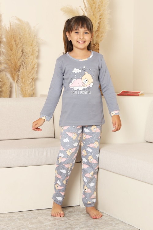 Kız Çocuk %100 Pamuk İnterlok Kumaş Pijama Takımı 11-15 Yaş 12448