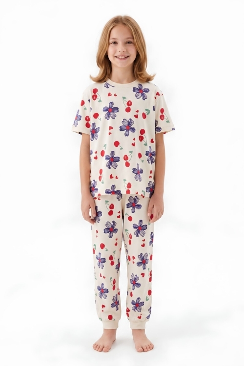 Kız Çocuk %100 Pamuk Pijama Takımı 3-13 Yaş 12713IS