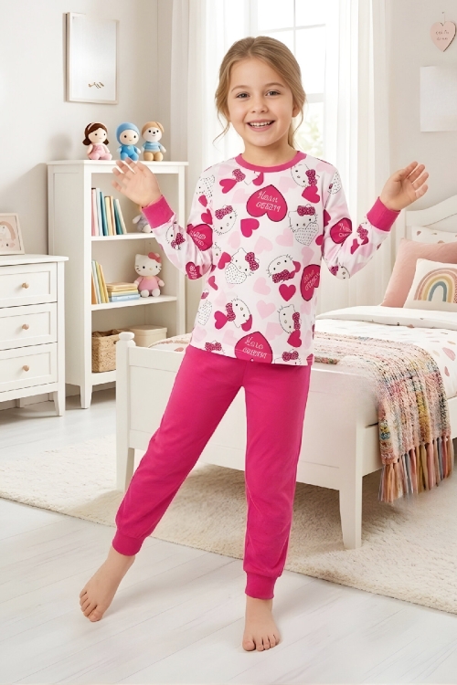 Kız Çocuk %100 Pamuk Pijama Takımı 4-11 Yaş 12628