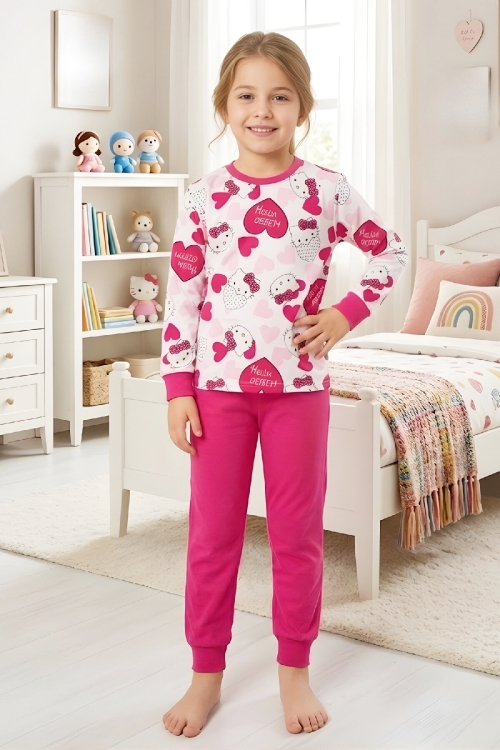 Kız Çocuk %100 Pamuk Pijama Takımı 4-11 Yaş 12628