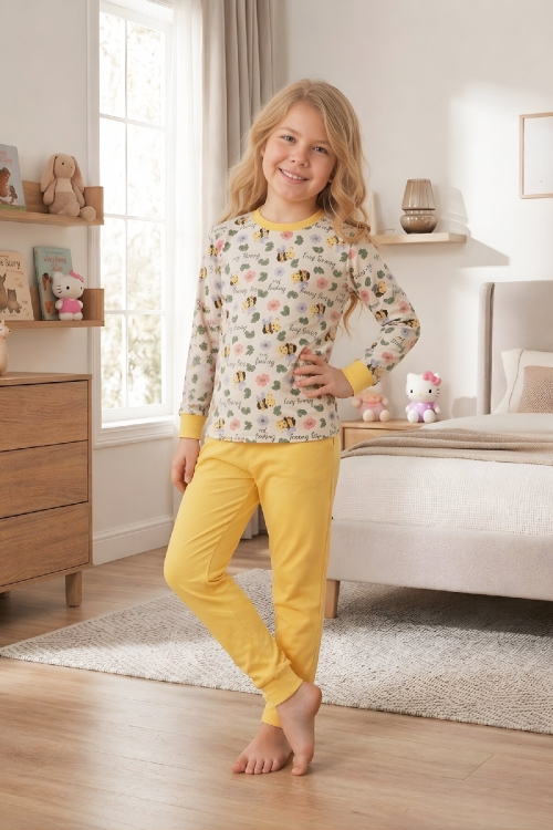 Kız Çocuk %100 Pamuk Pijama Takımı 4-11 Yaş 12628
