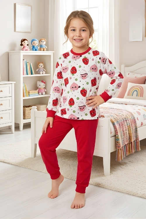 Kız Çocuk %100 Pamuk Pijama Takımı 4-11 Yaş 12628