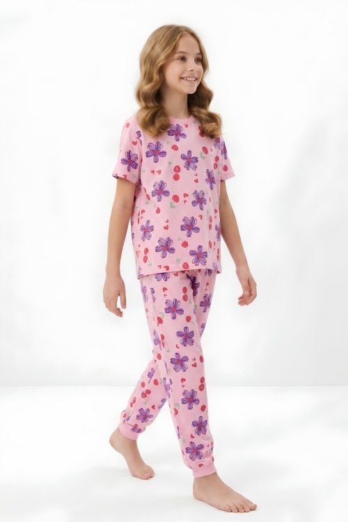 Kız Çocuk %100 Pamuk Pijama Takımı 8-13 Yaş 12698IS