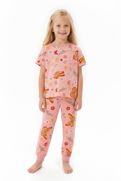 Kız Çocuk %100 Pamuk ve Baskılı Pijama Takımı 3-8 Yaş 12720IS