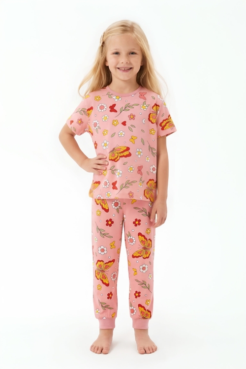 Kız Çocuk %100 Pamuk ve Baskılı Pijama Takımı 3-8 Yaş 12720IS