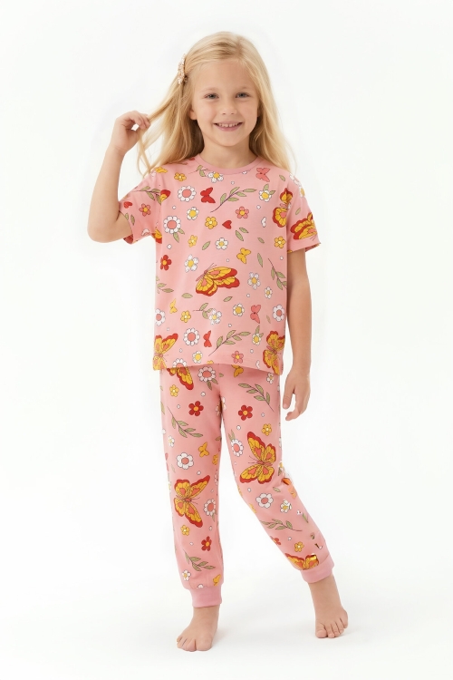 Kız Çocuk %100 Pamuk ve Baskılı Pijama Takımı 3-8 Yaş 12720IS
