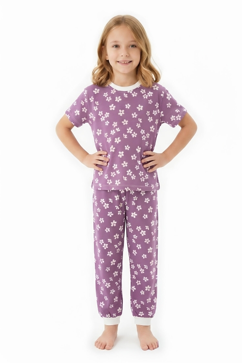 Kız Çocuk %100 Pamuk ve Baskılı Pijama Takımı 3-8 Yaş 12720IS