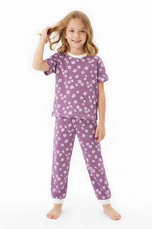 Kız Çocuk %100 Pamuk ve Baskılı Pijama Takımı 3-8 Yaş 12720IS